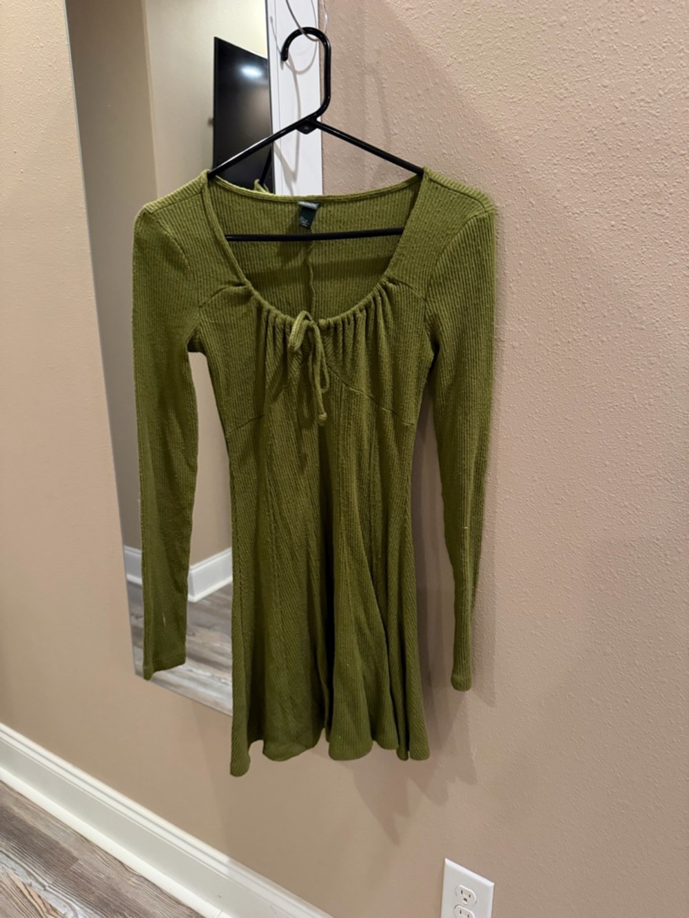 wild fable Olive Ribbed Tie-Front Tunic Top